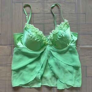Delicates Lime Green Satin Top